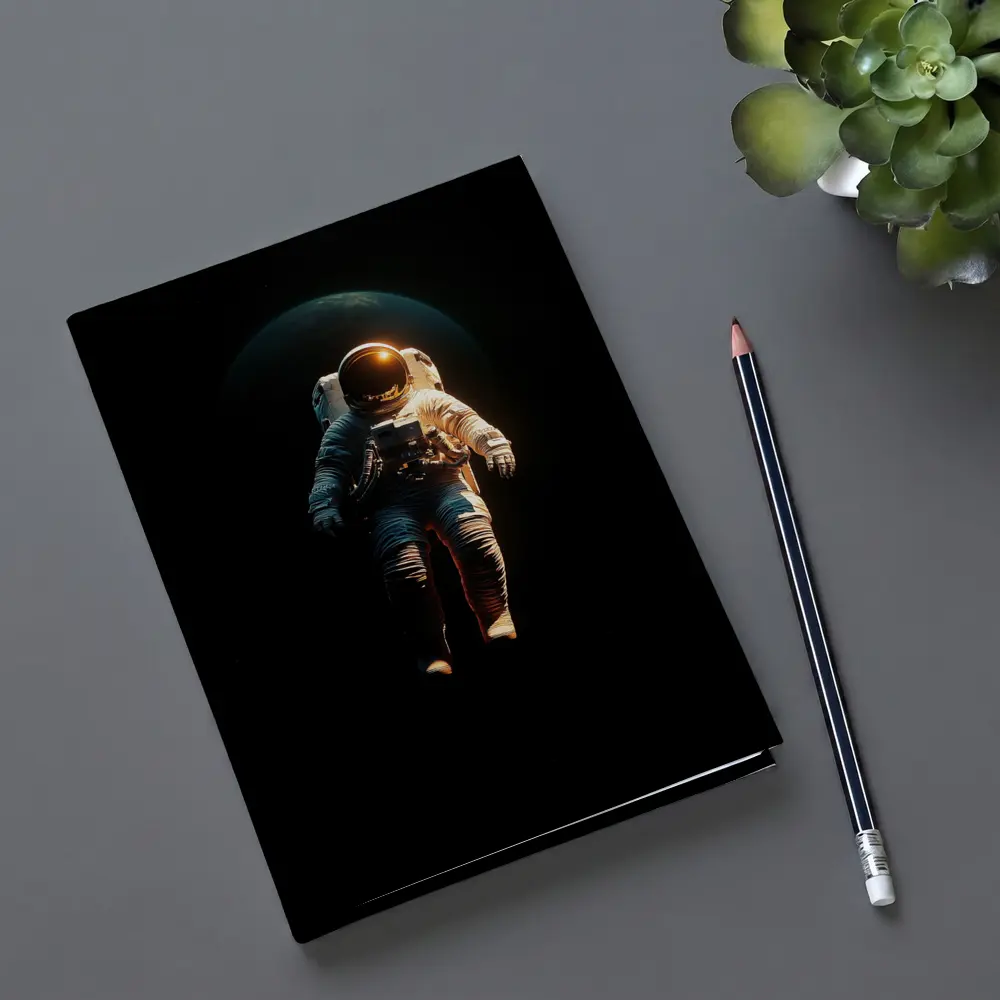 Astronaut Floating in Dark Space Earth – Notebooks