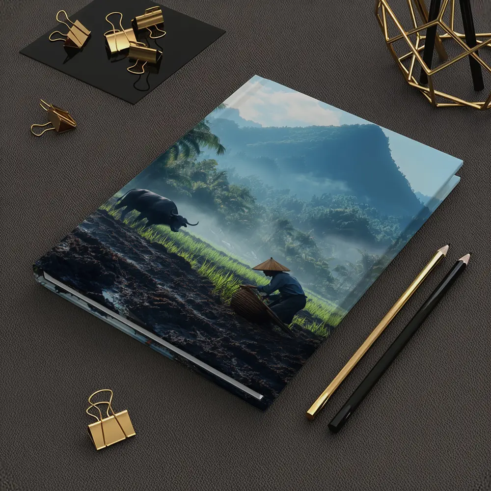 Farmer Working Rice Field Mountain Background – Notebooks