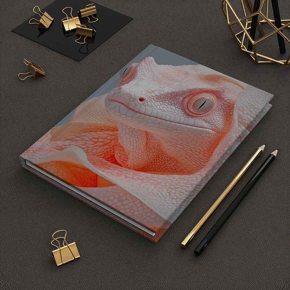 Albino Chameleon Close Up Peach Gray Background – Notebooks