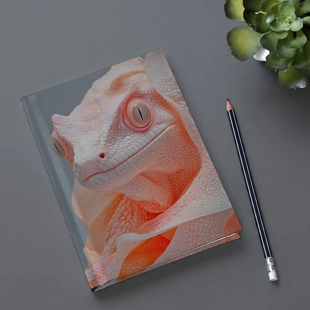 Albino Chameleon Close Up Peach Gray Background – Notebooks