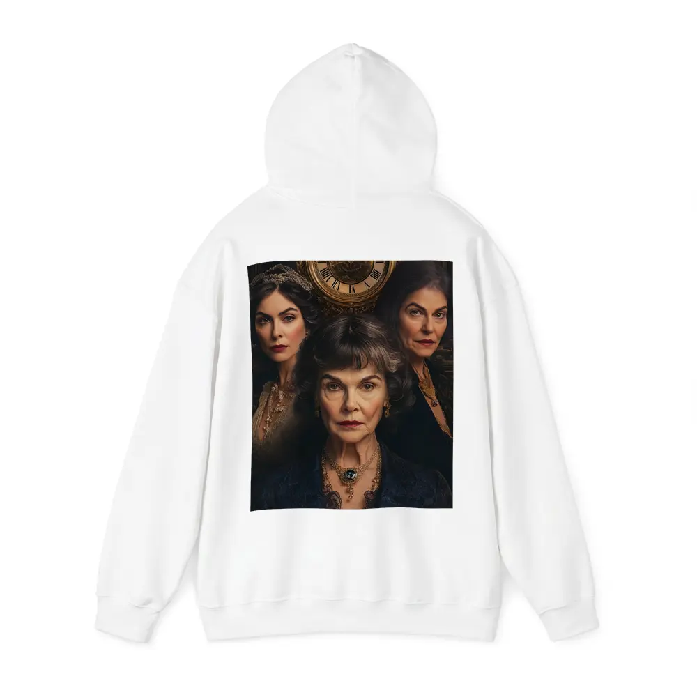 Three Women Portrait Antique Clock Dark Background – Hoodies