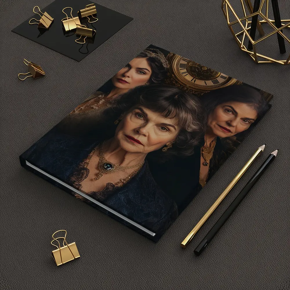 Three Women Portrait Antique Clock Dark Background – Notebooks