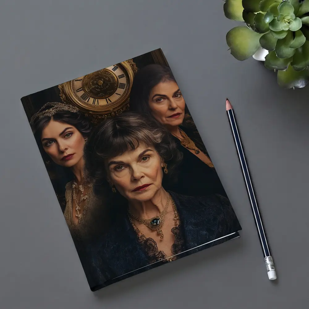 Three Women Portrait Antique Clock Dark Background – Notebooks
