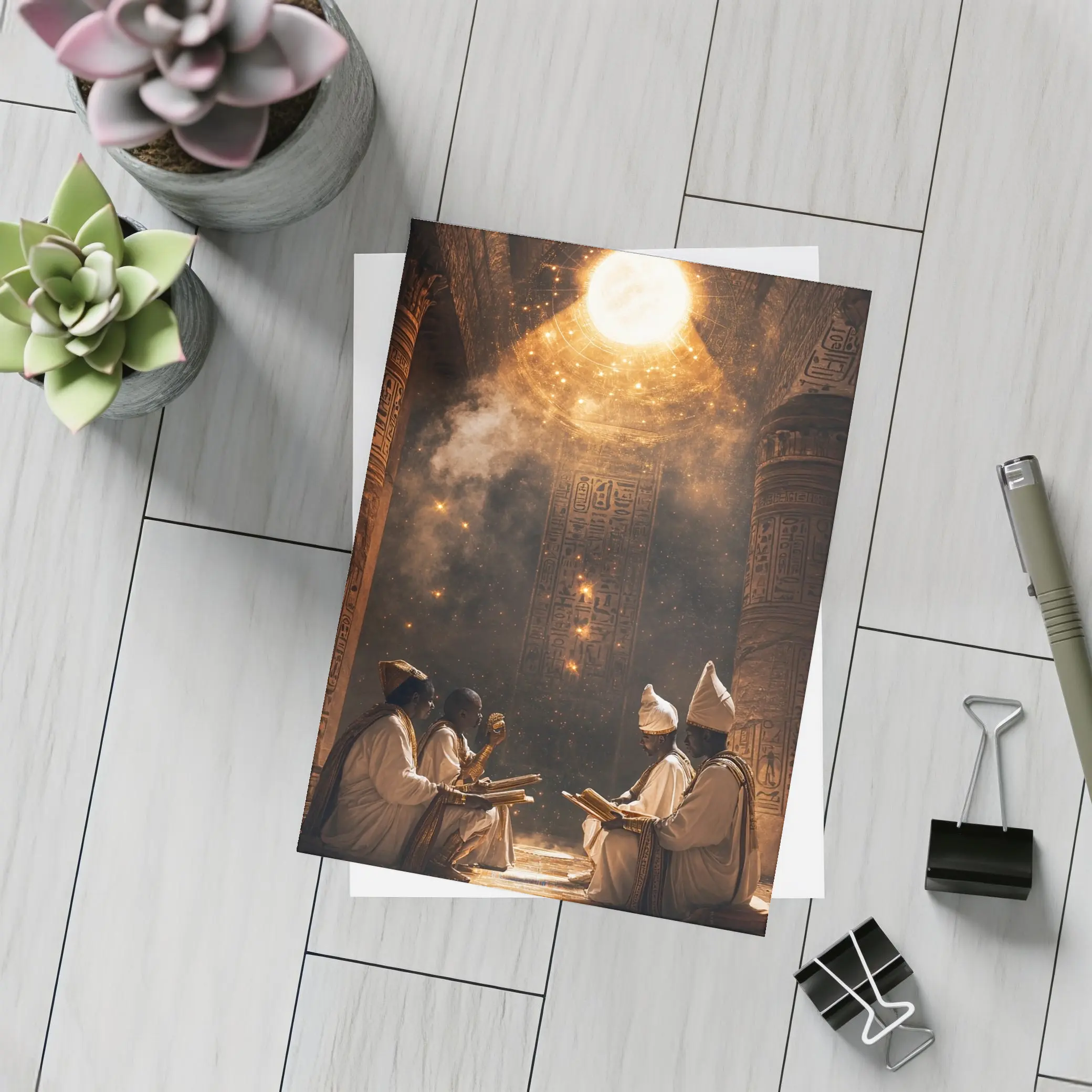 Ancient Egyptian Priests Ritual Glowing Temple – Postcards