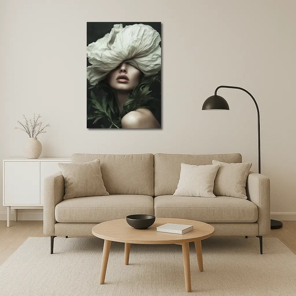 Woman White Poppy Flower Dark Background – Wall Art