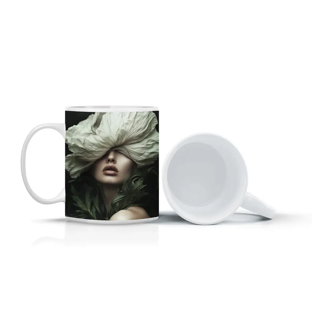 Woman White Poppy Flower Dark Background – Mugs