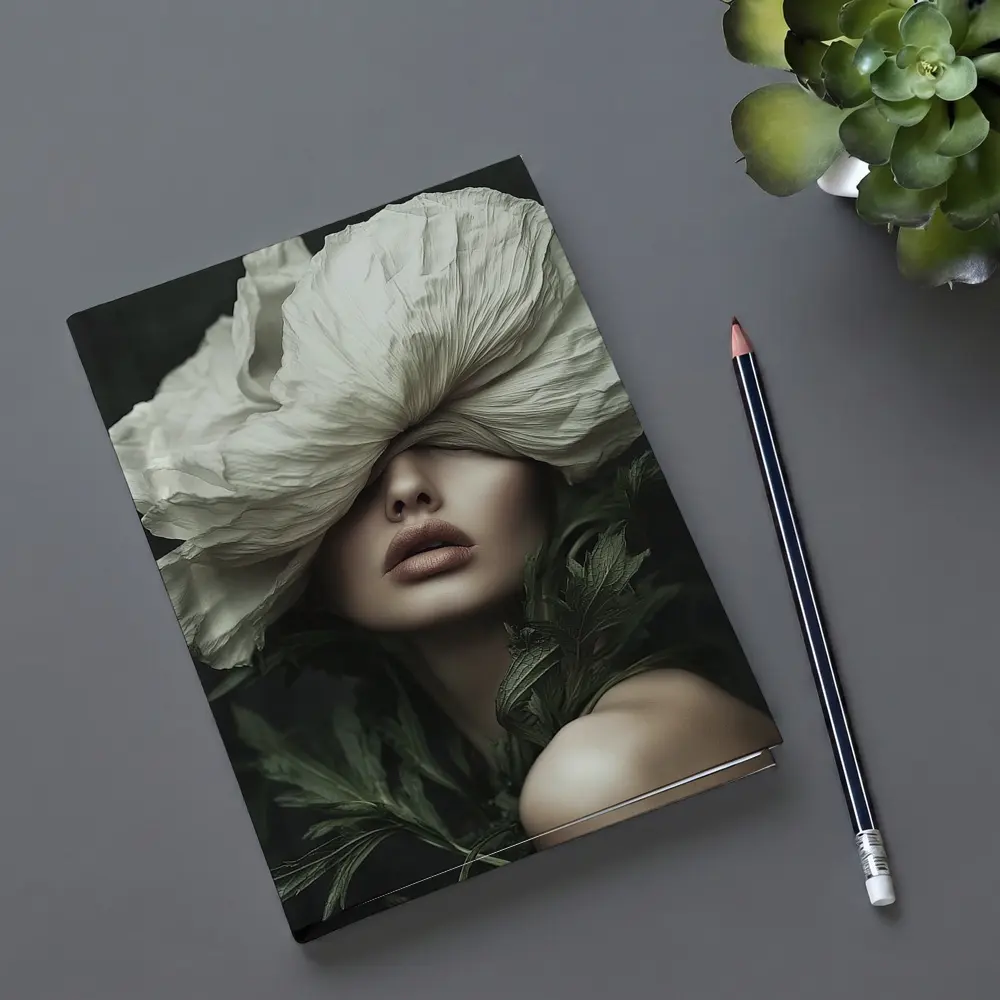 Woman White Poppy Flower Dark Background – Notebooks