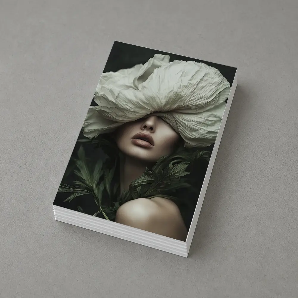 Woman White Poppy Flower Dark Background – Postcards