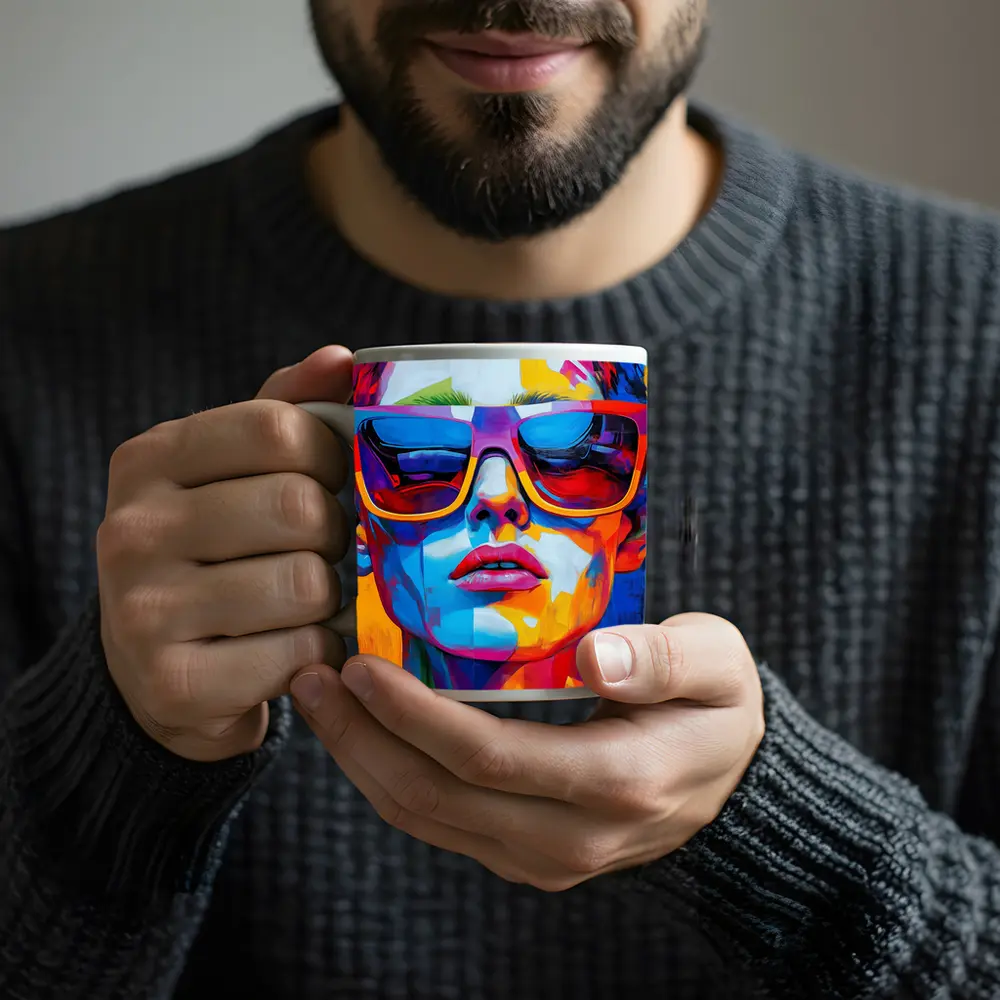 Pop Art Woman Face Bold Colorful Painting – Mugs