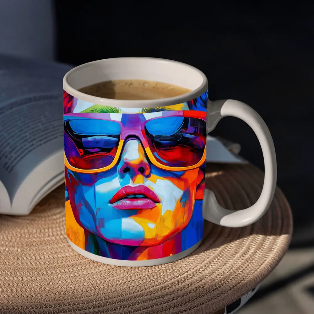 Pop Art Woman Face Bold Colorful Painting – Mugs
