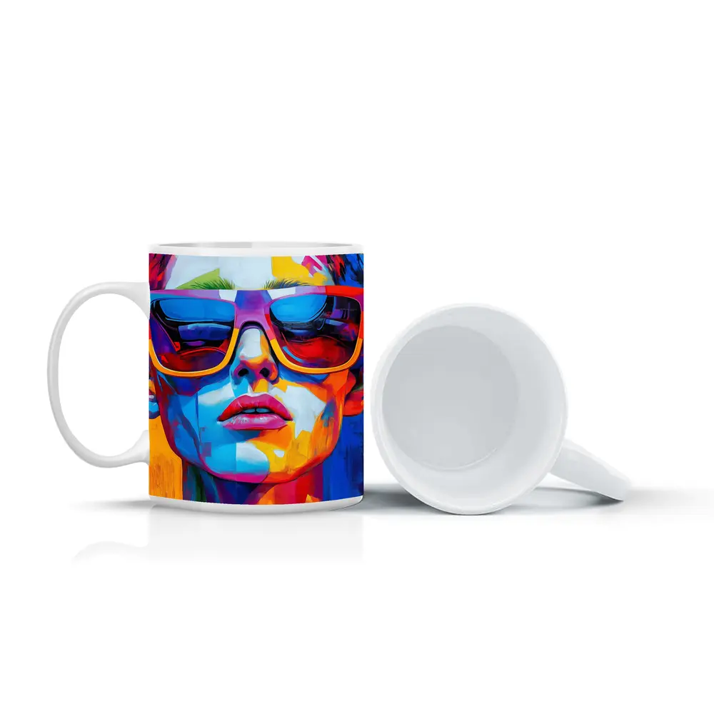 Pop Art Woman Face Bold Colorful Painting – Mugs