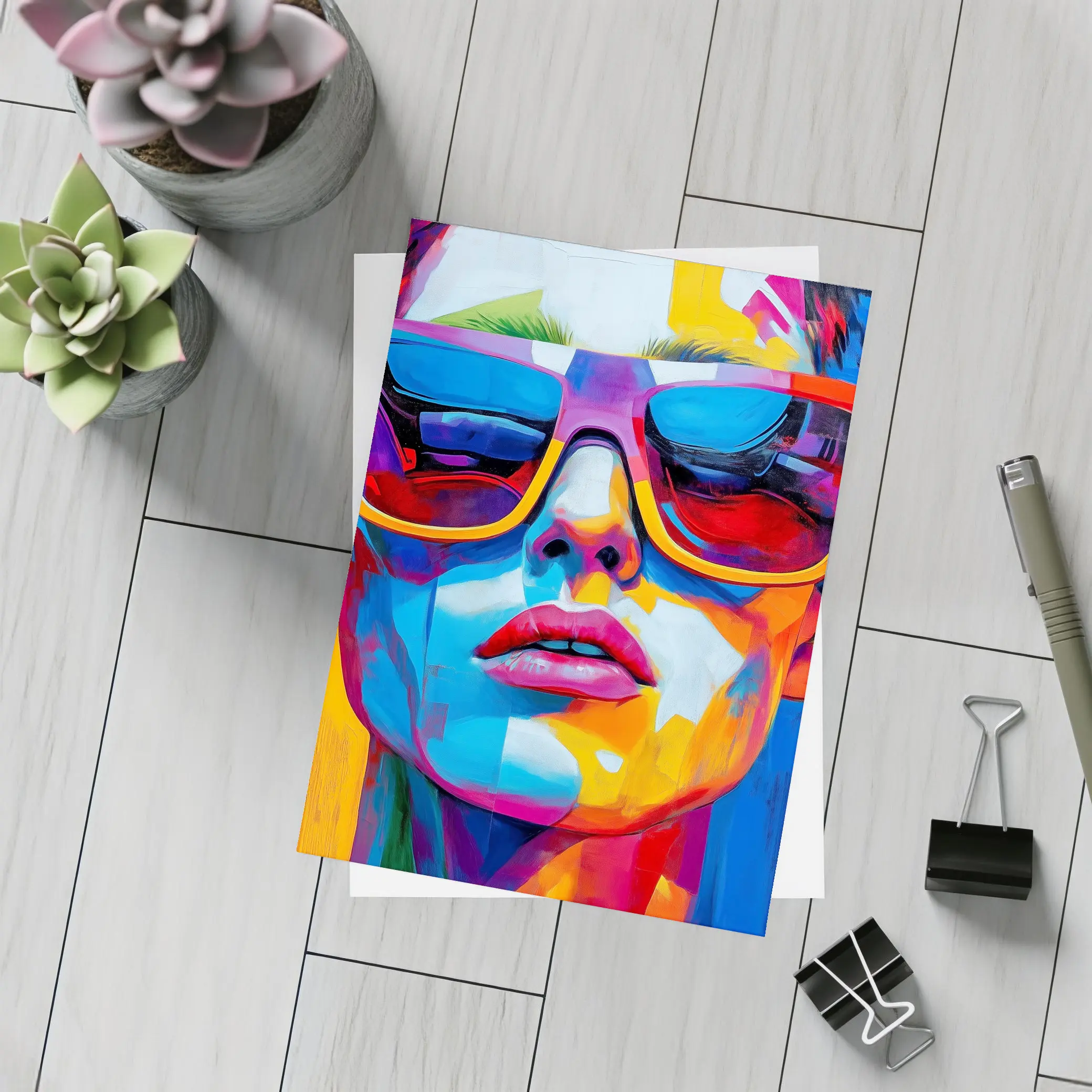 Pop Art Woman Face Bold Colorful Painting – Postcards