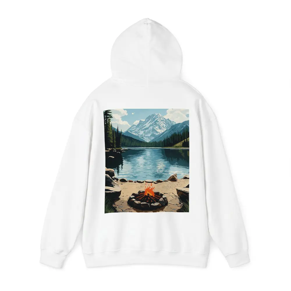 Campfire By Mountain Lake Illustration Art – Hoodies