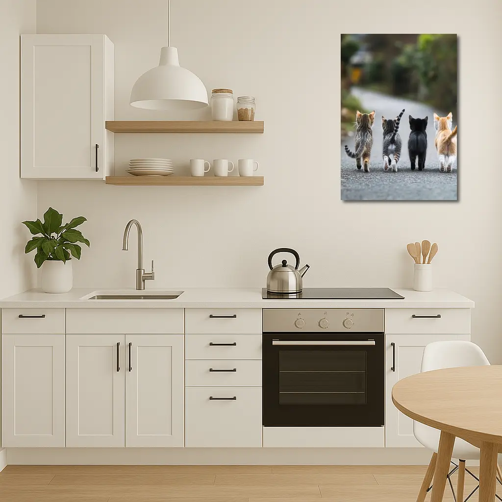 Four Kittens Walking Down Street Together – Wall Art