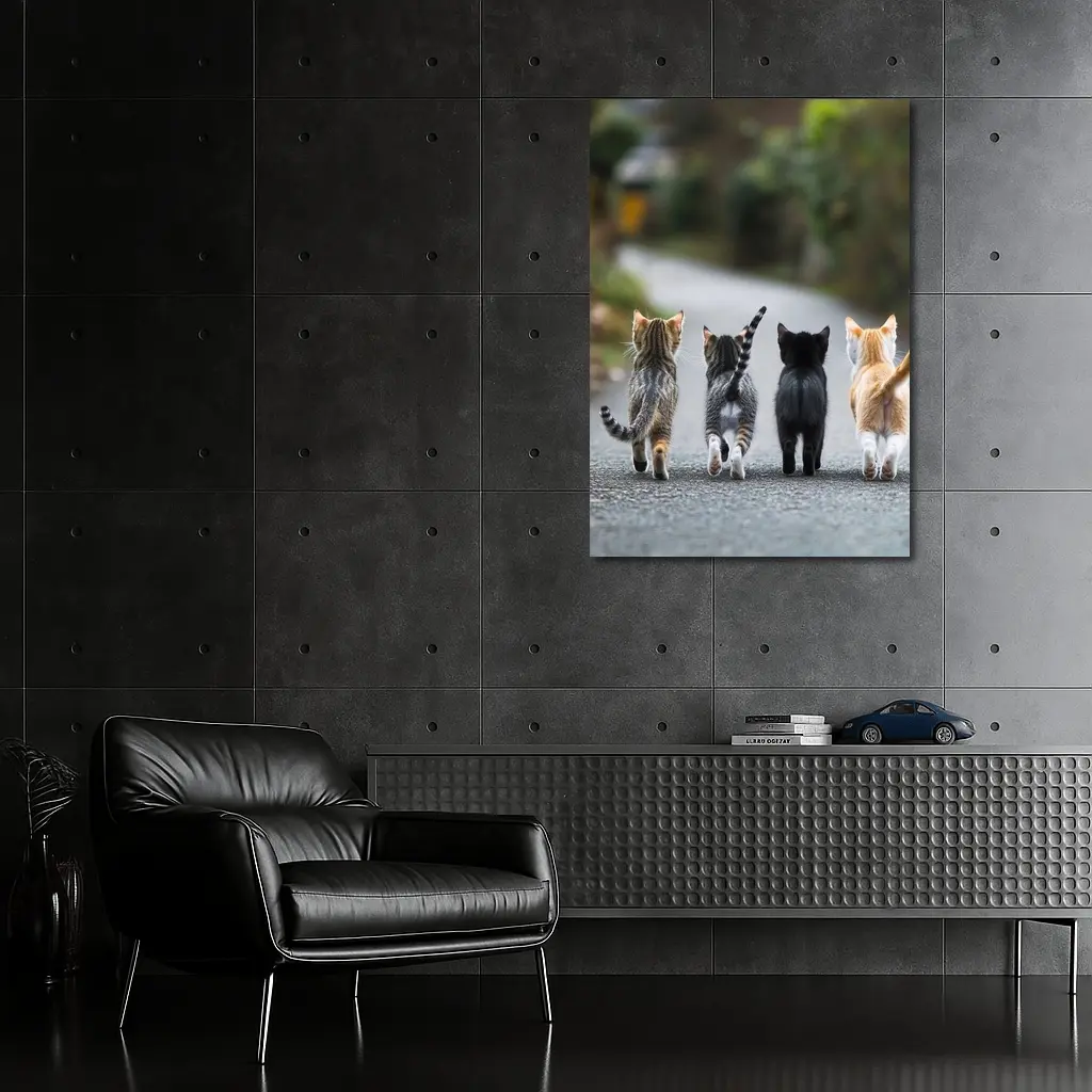 Four Kittens Walking Down Street Together – Wall Art