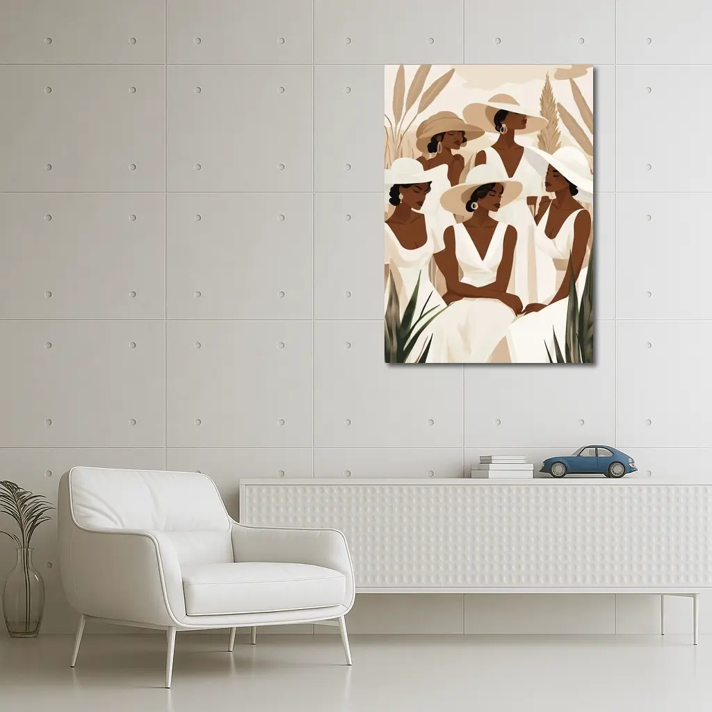 Black Women White Dresses Botanical Minimalist Art – Wall Art