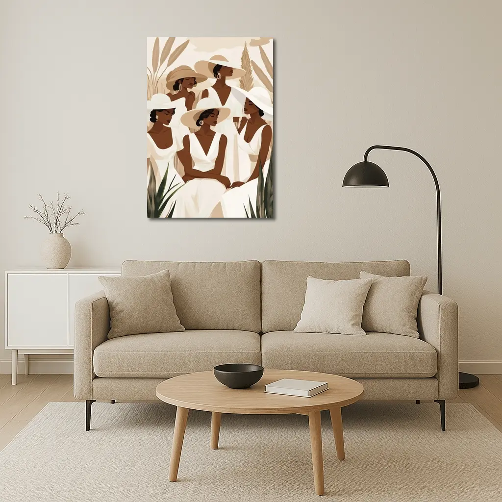 Black Women White Dresses Botanical Minimalist Art – Wall Art