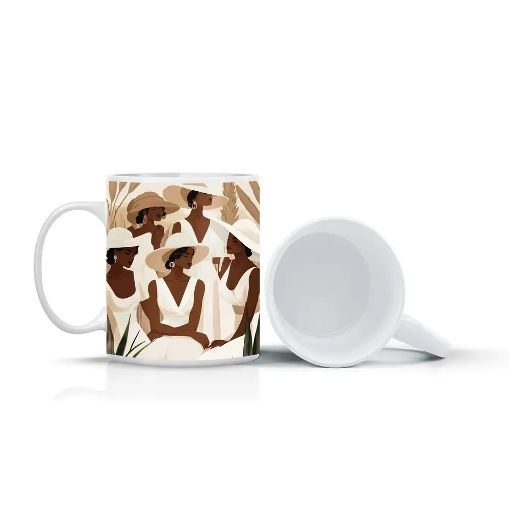 Black Women White Dresses Botanical Minimalist Art – Mugs