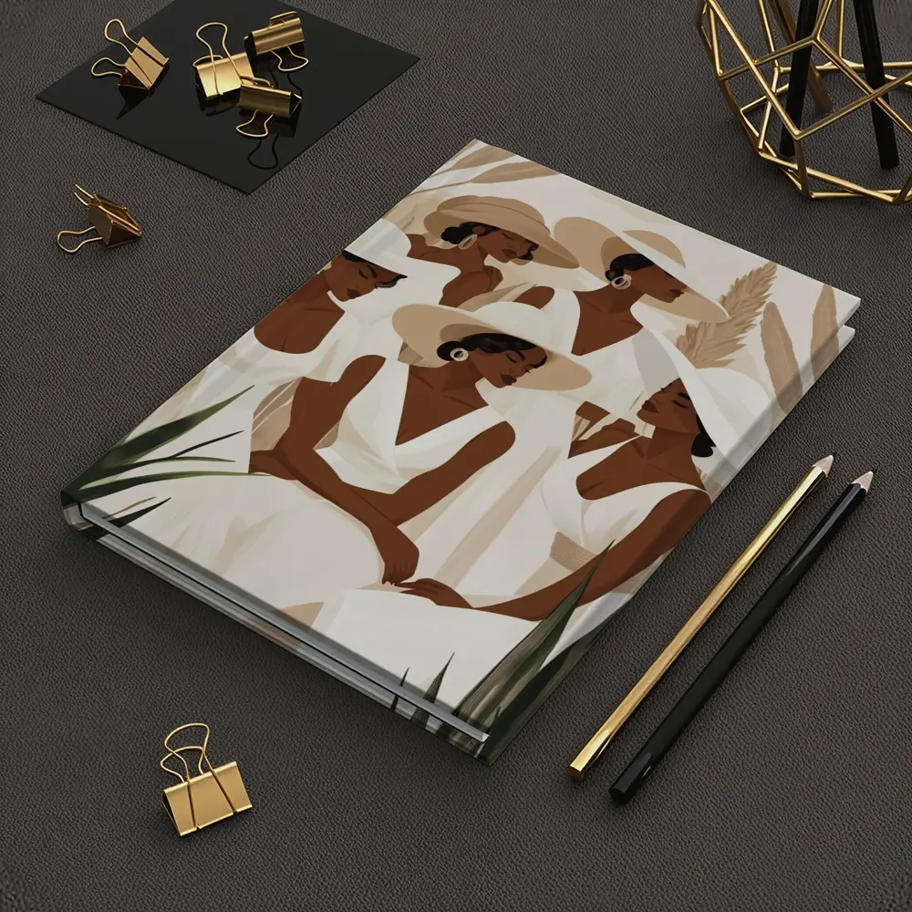 Black Women White Dresses Botanical Minimalist Art – Notebooks