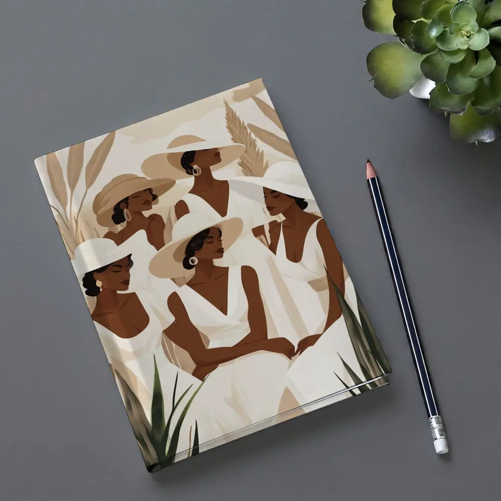 Black Women White Dresses Botanical Minimalist Art – Notebooks