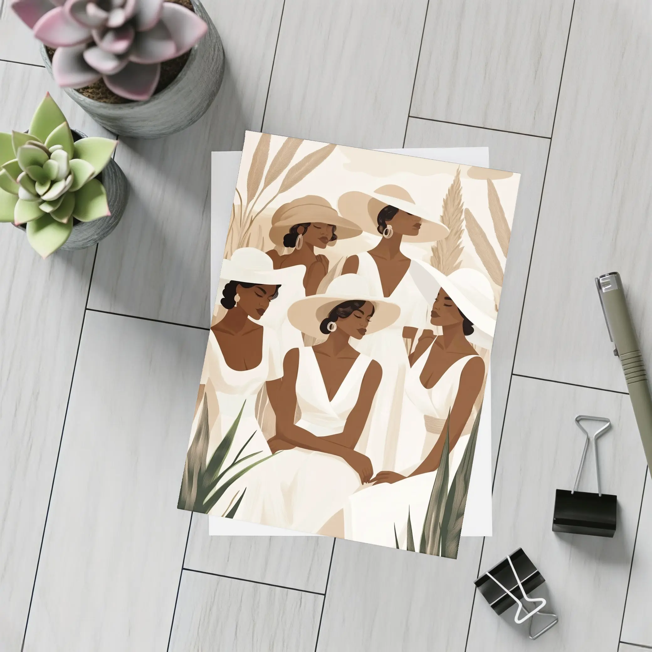 Black Women White Dresses Botanical Minimalist Art – Postcards
