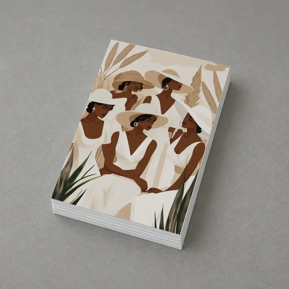 Black Women White Dresses Botanical Minimalist Art – Postcards