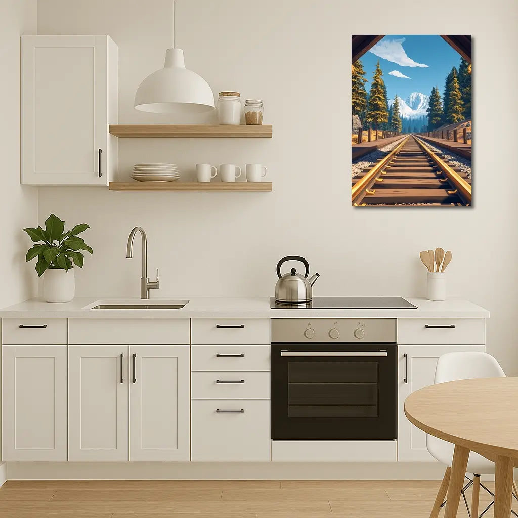 Railroad Tracks Through Mountain Pine Forest – Wall Art