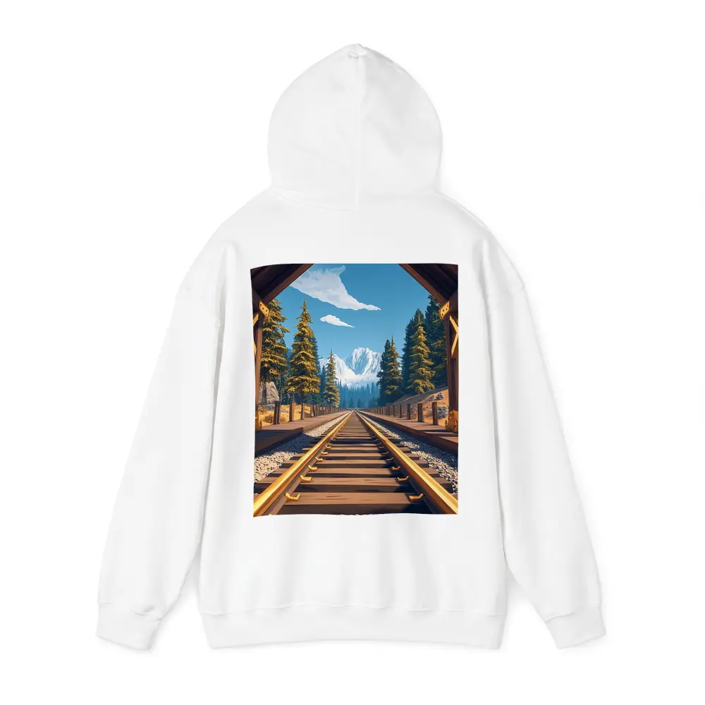 Railroad Tracks Through Mountain Pine Forest – Hoodies