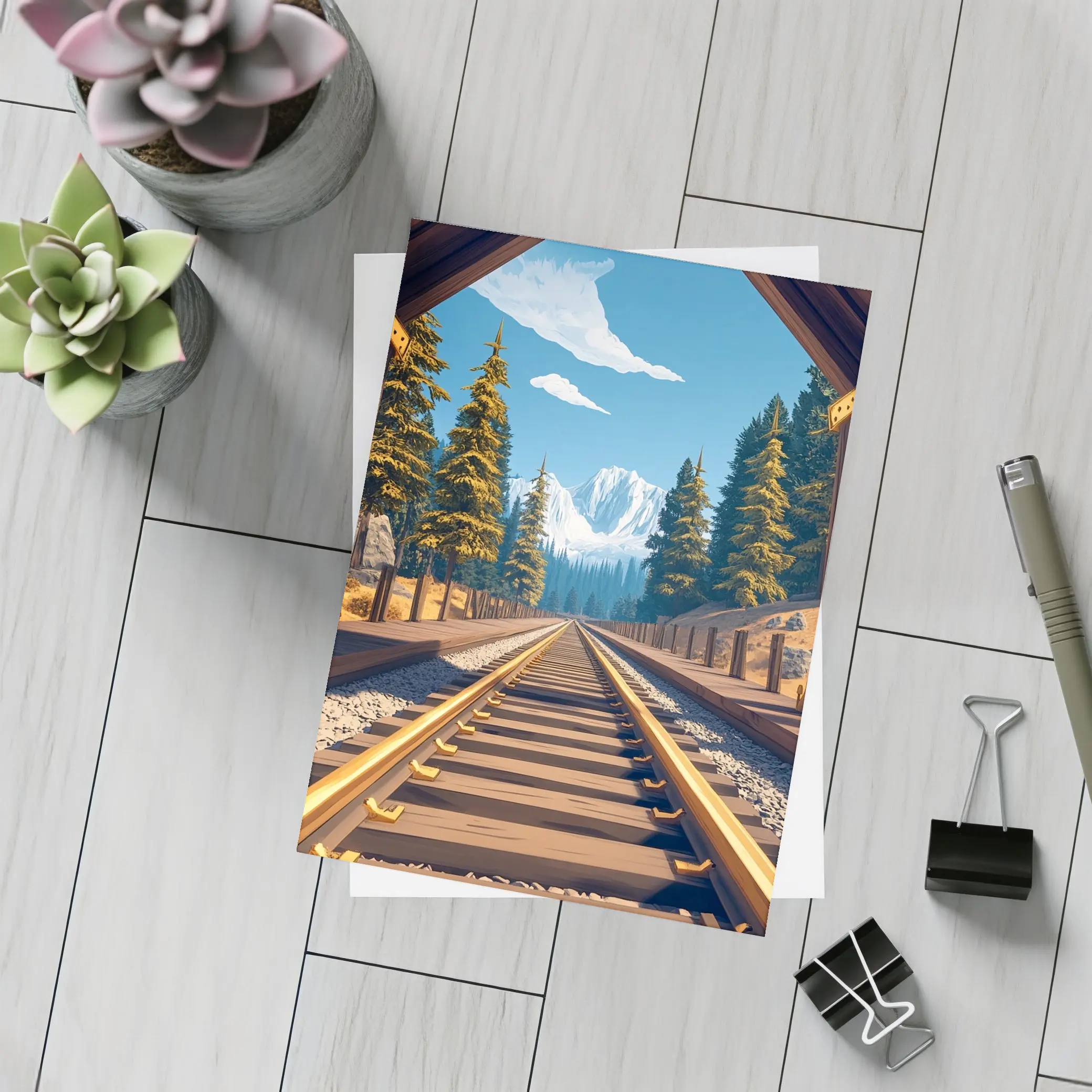 Railroad Tracks Through Mountain Pine Forest – Postcards