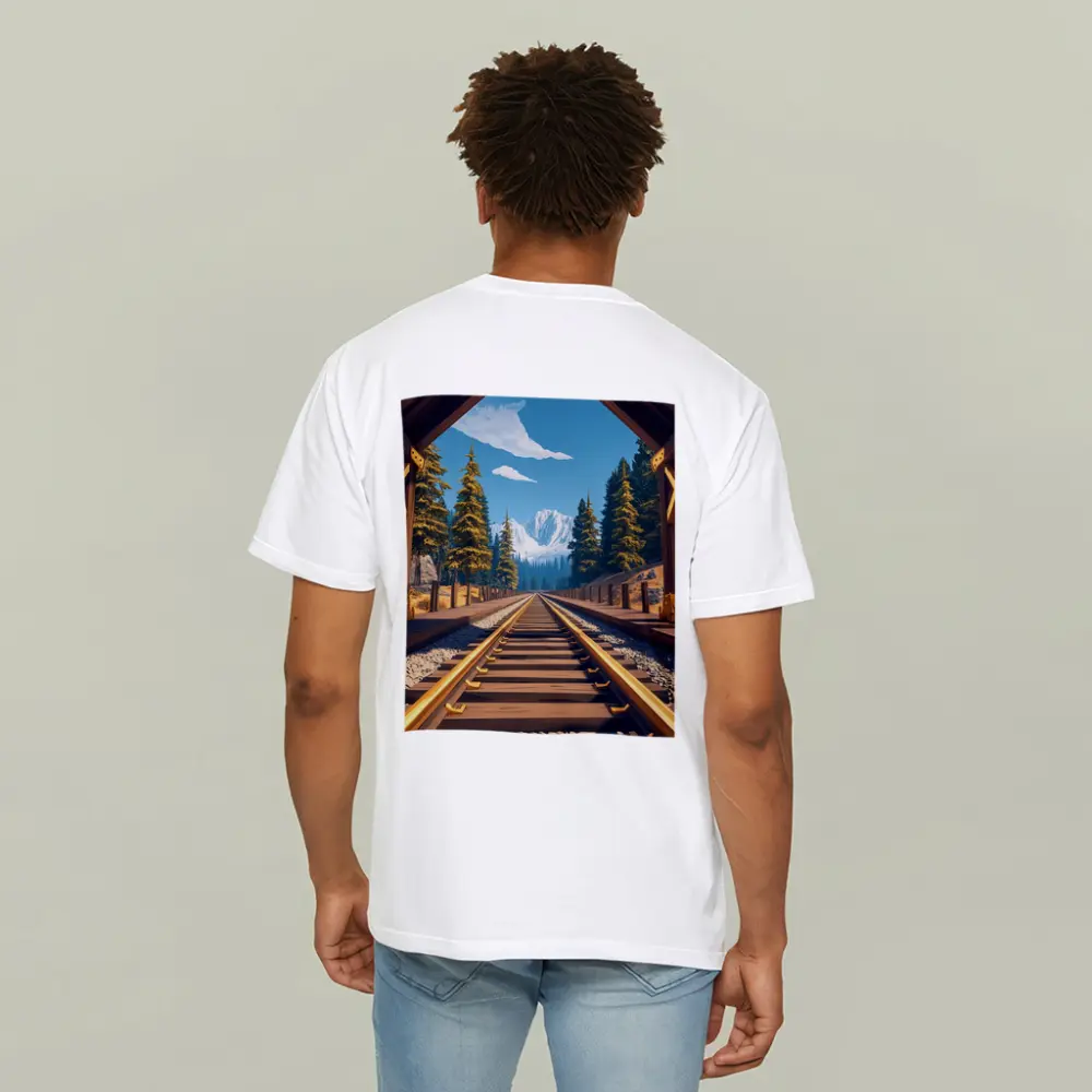 Railroad Tracks Through Mountain Pine Forest – T-Shirts