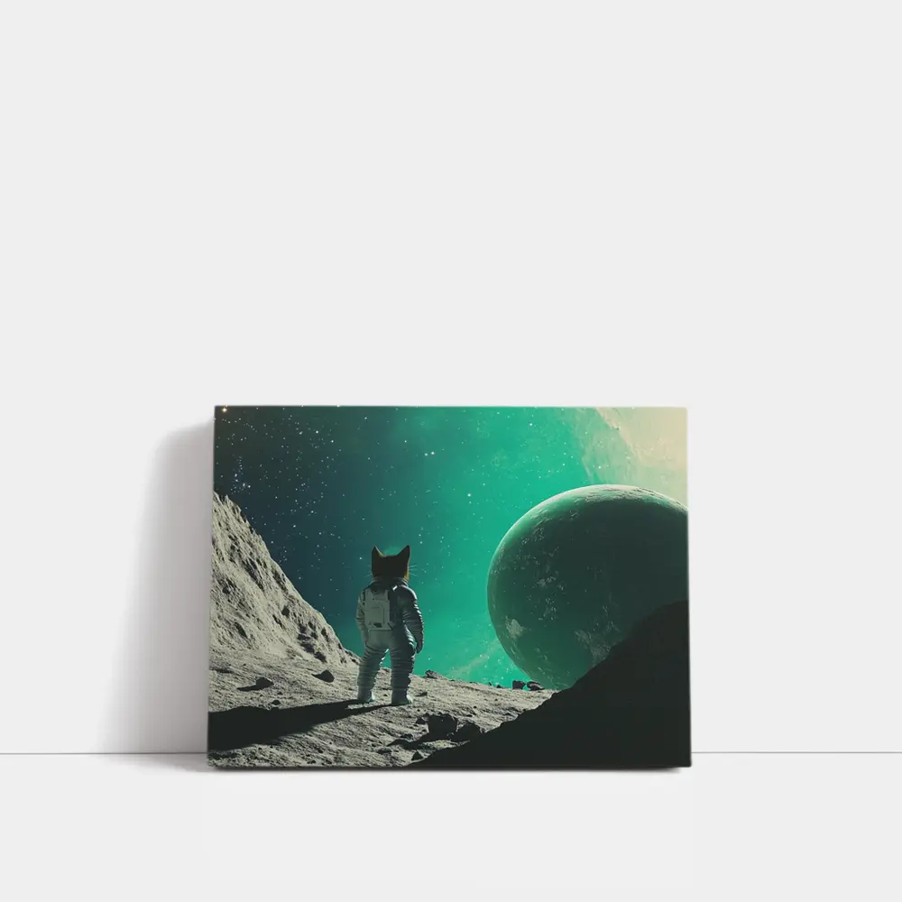 Cat Astronaut Standing On Alien Moon Planet – Wall Art