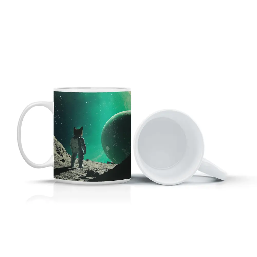 Cat Astronaut Standing On Alien Moon Planet – Mugs