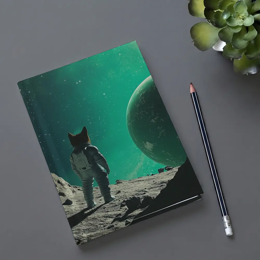 Cat Astronaut Standing On Alien Moon Planet – Notebooks