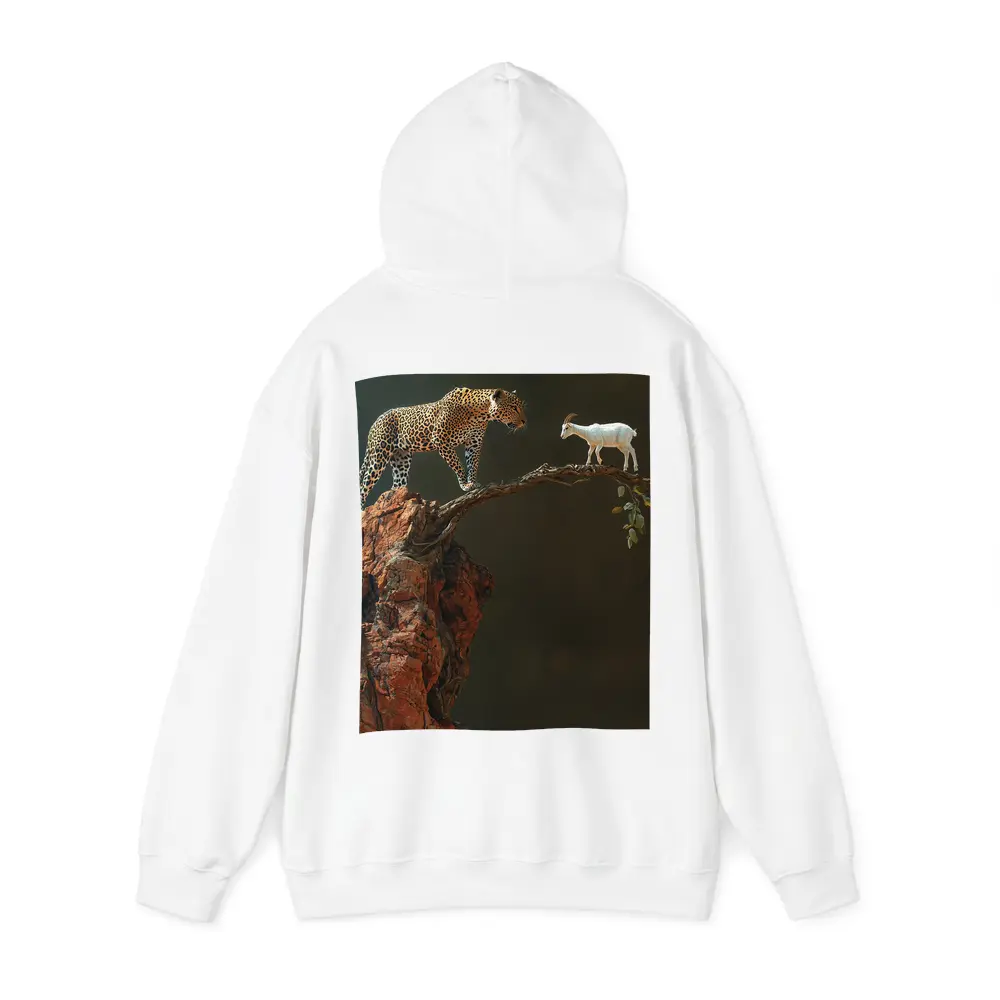 Leopard And Goat Facing On Rocky Branch – Hoodies