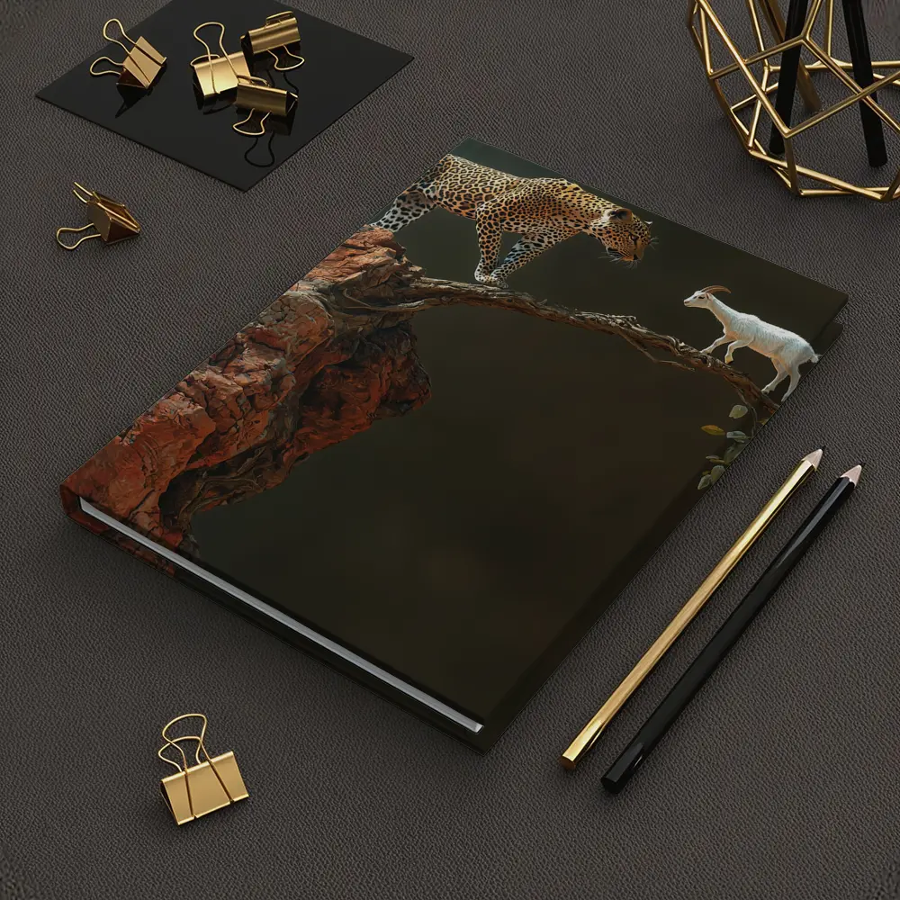 Leopard And Goat Facing On Rocky Branch – Notebooks