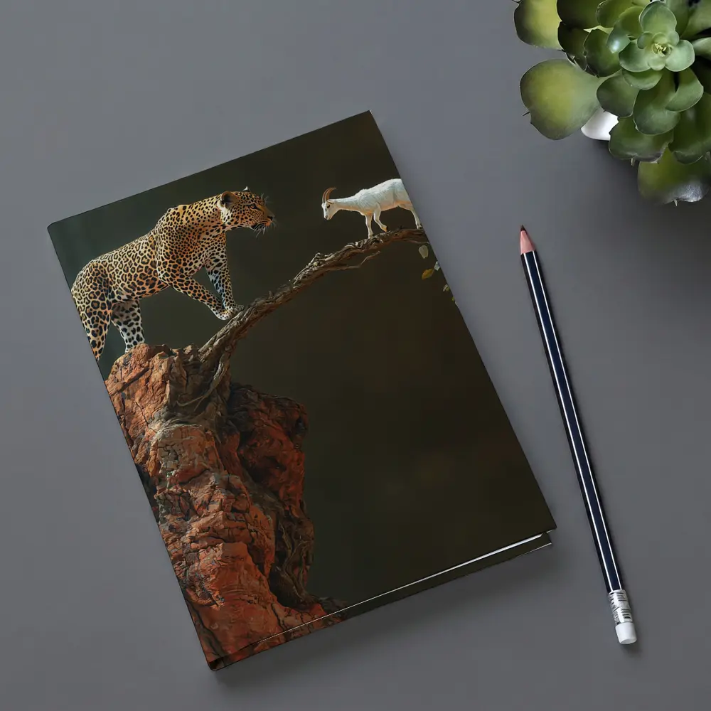 Leopard And Goat Facing On Rocky Branch – Notebooks