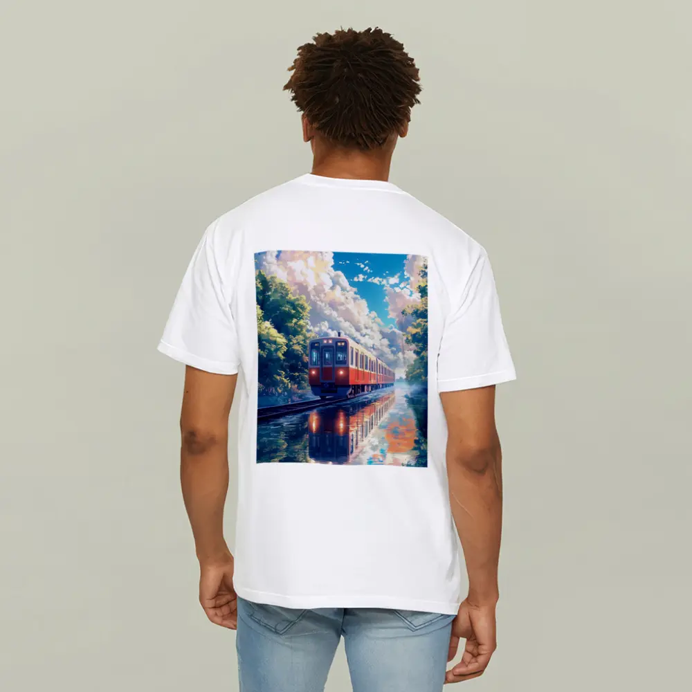 Anime Red Train Reflecting Flooded Forest Tracks – T-Shirts