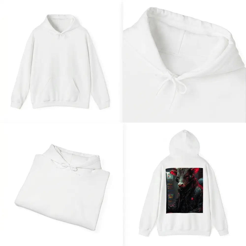 Bull Cyberpunk Hacker at Computer Dark – Hoodies