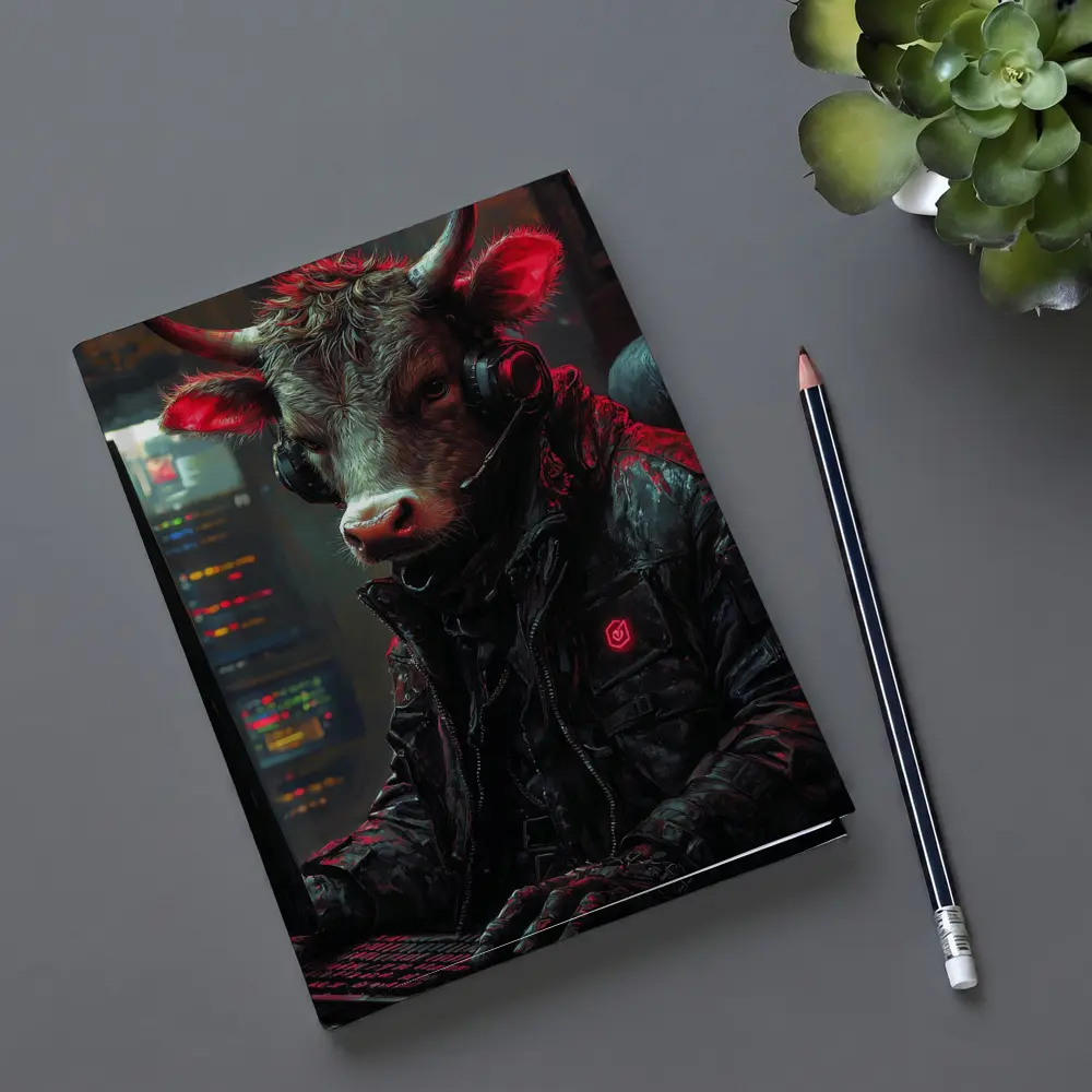 Bull Cyberpunk Hacker at Computer Dark – Notebooks