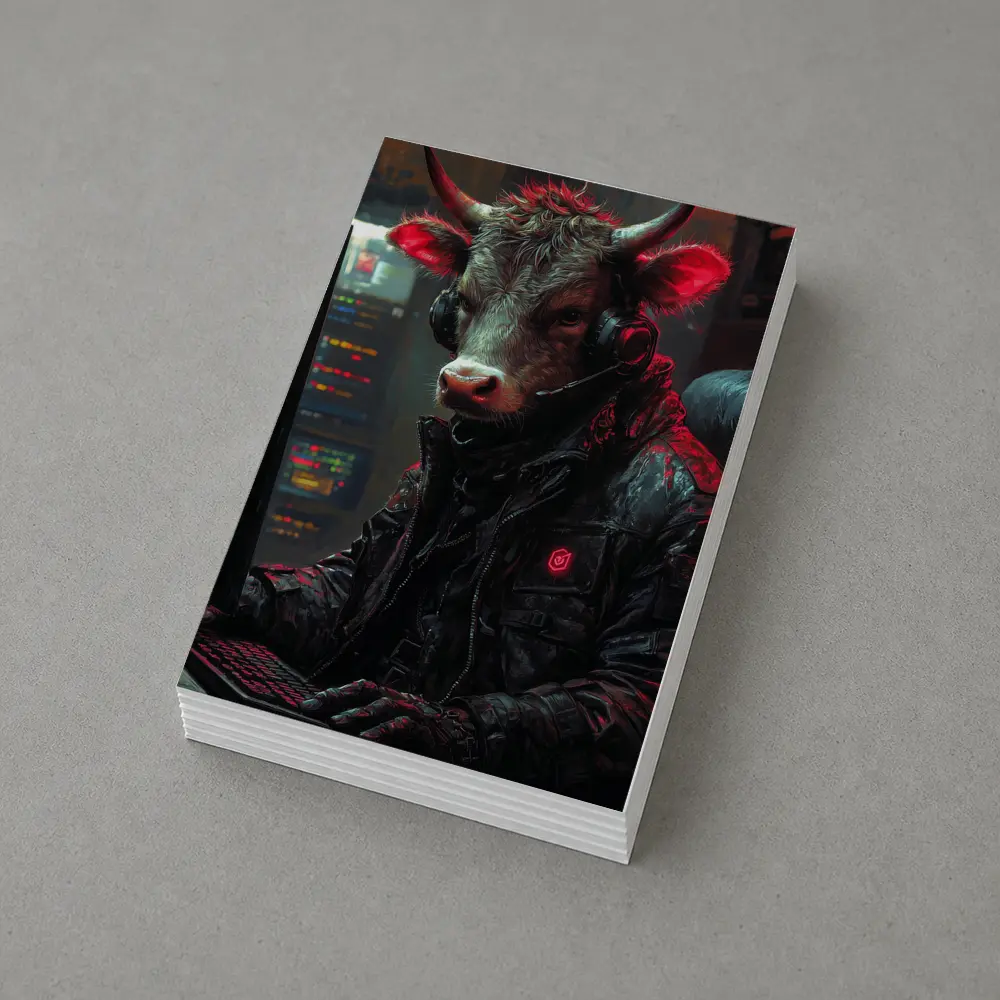 Bull Cyberpunk Hacker at Computer Dark – Postcards