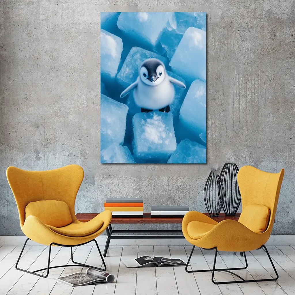 Baby Penguin Chick On Ice Cubes – Wall Art