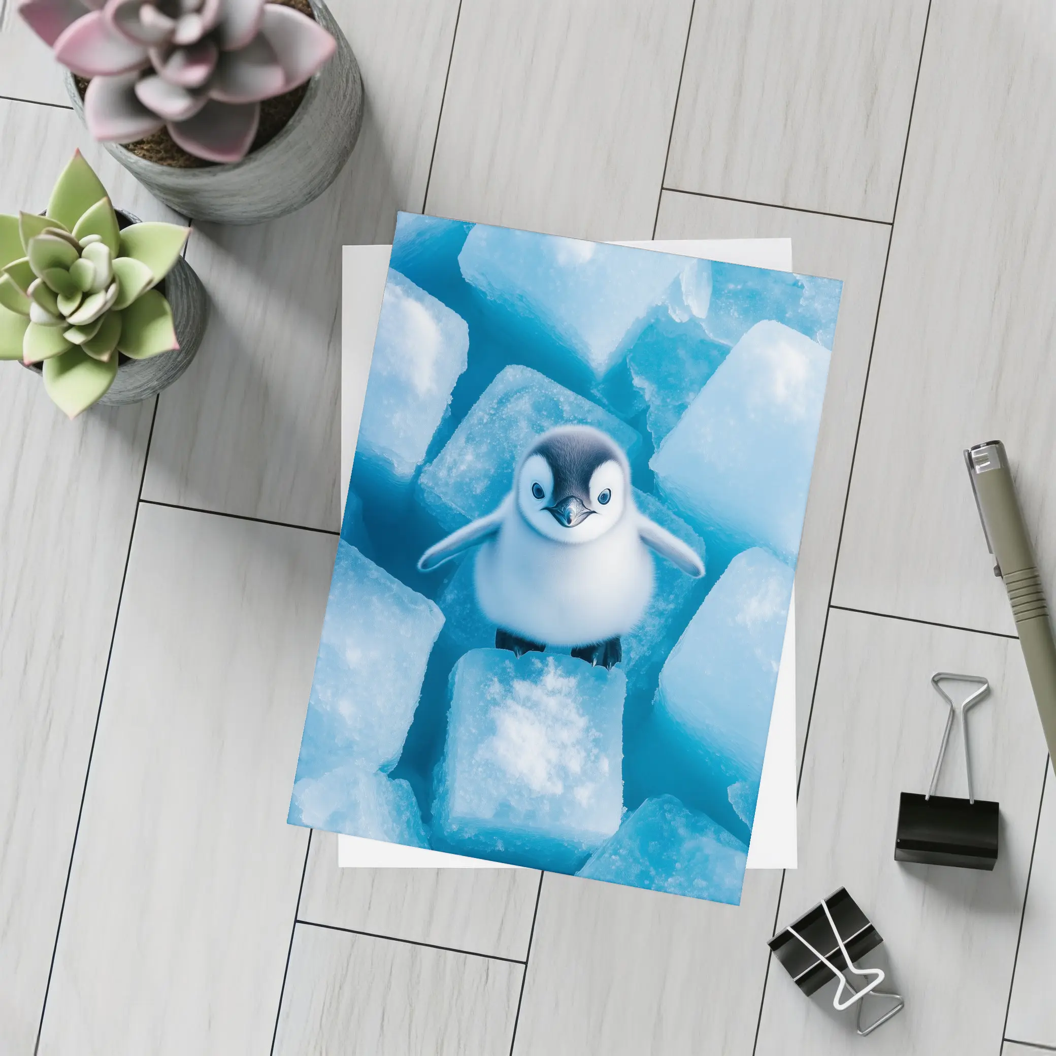 Baby Penguin Chick On Ice Cubes – Postcards