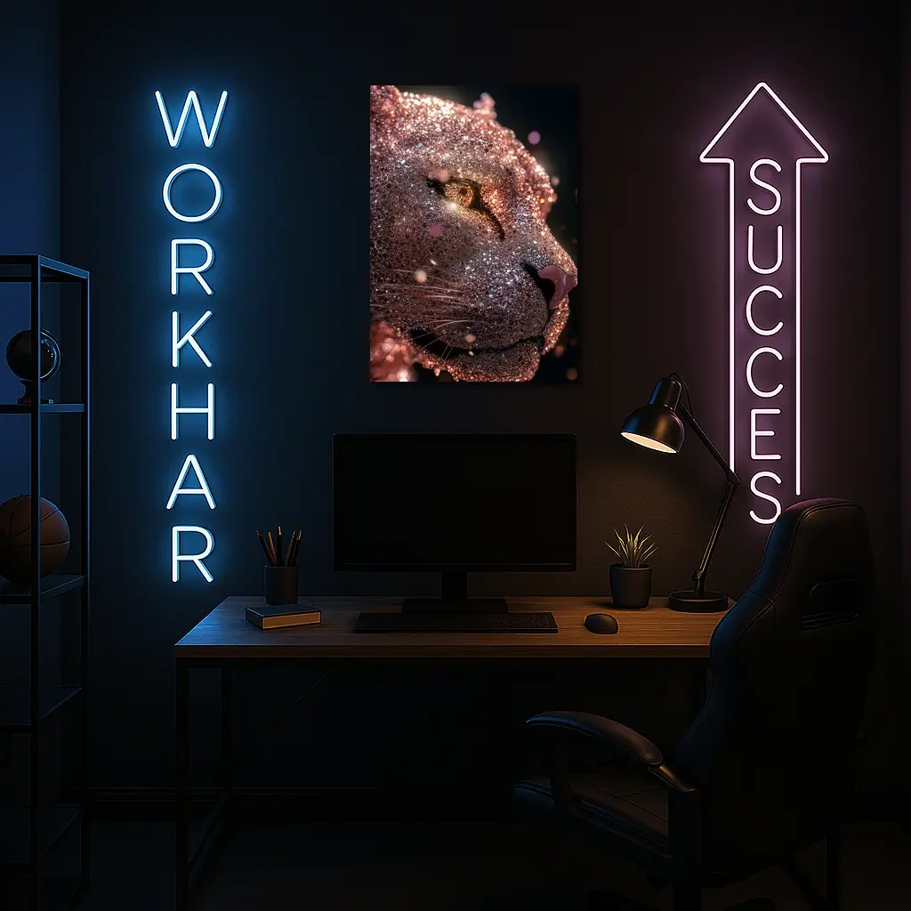 Rose Gold Glitter Lion Portrait Dark Background – Wall Art