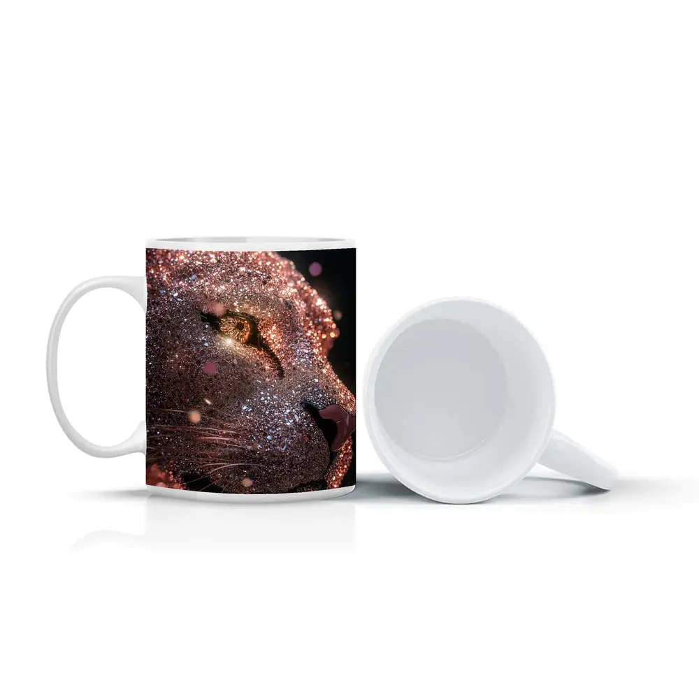 Rose Gold Glitter Lion Portrait Dark Background – Mugs