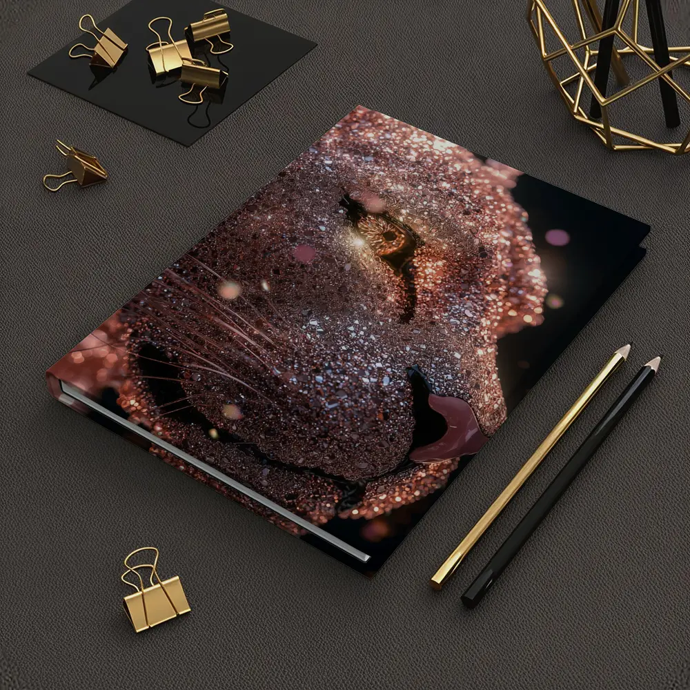 Rose Gold Glitter Lion Portrait Dark Background – Notebooks
