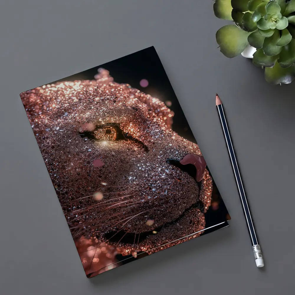 Rose Gold Glitter Lion Portrait Dark Background – Notebooks