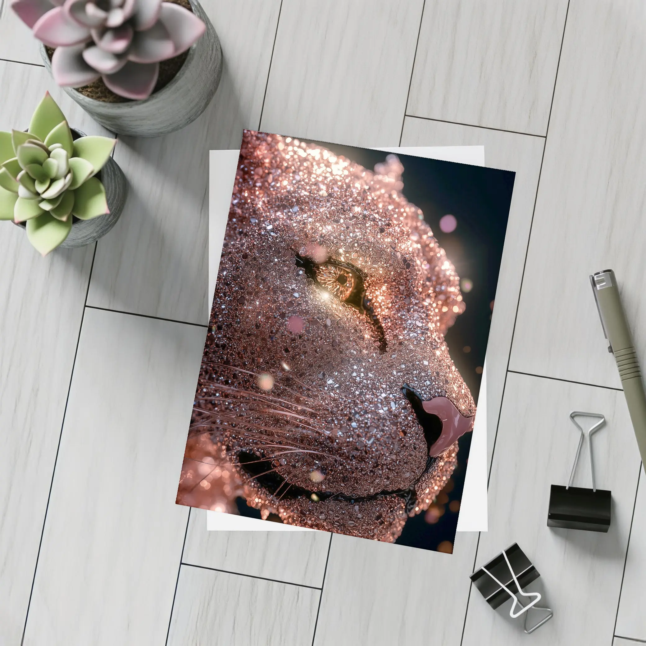 Rose Gold Glitter Lion Portrait Dark Background – Postcards