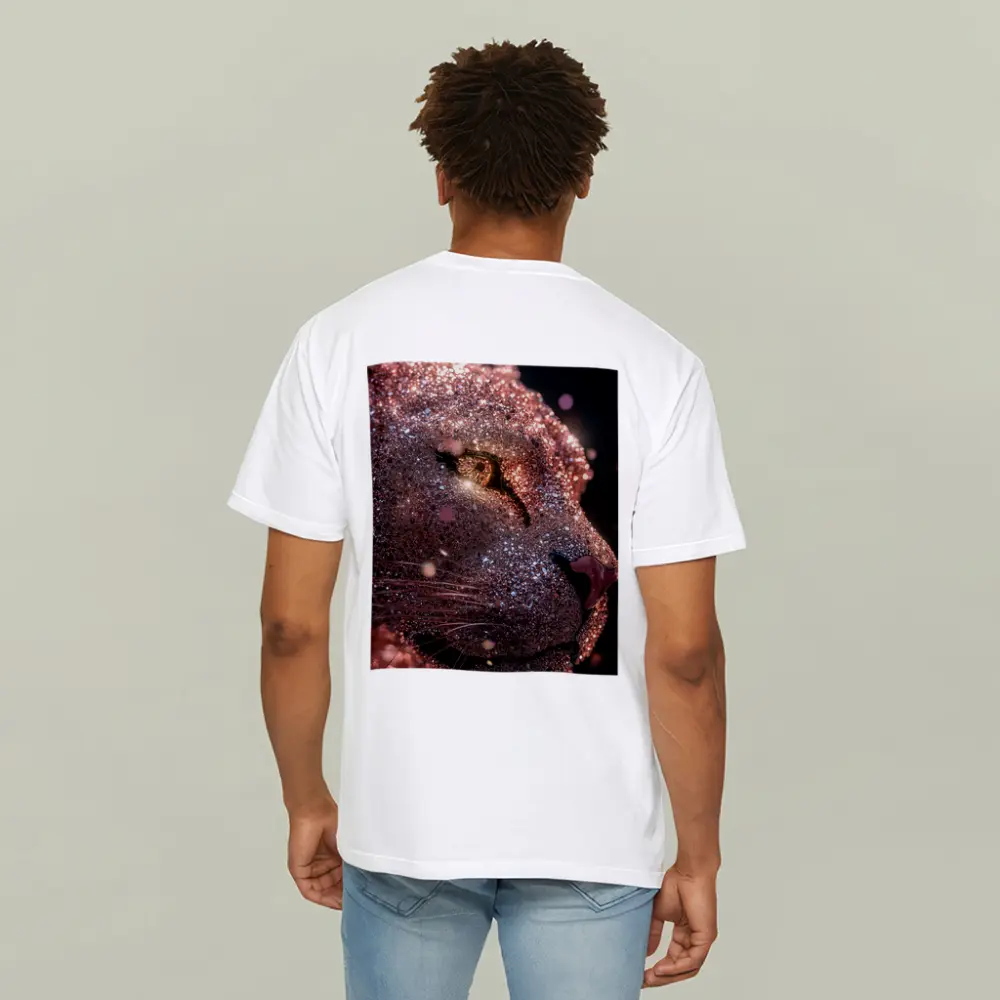 Rose Gold Glitter Lion Portrait Dark Background – T-Shirts