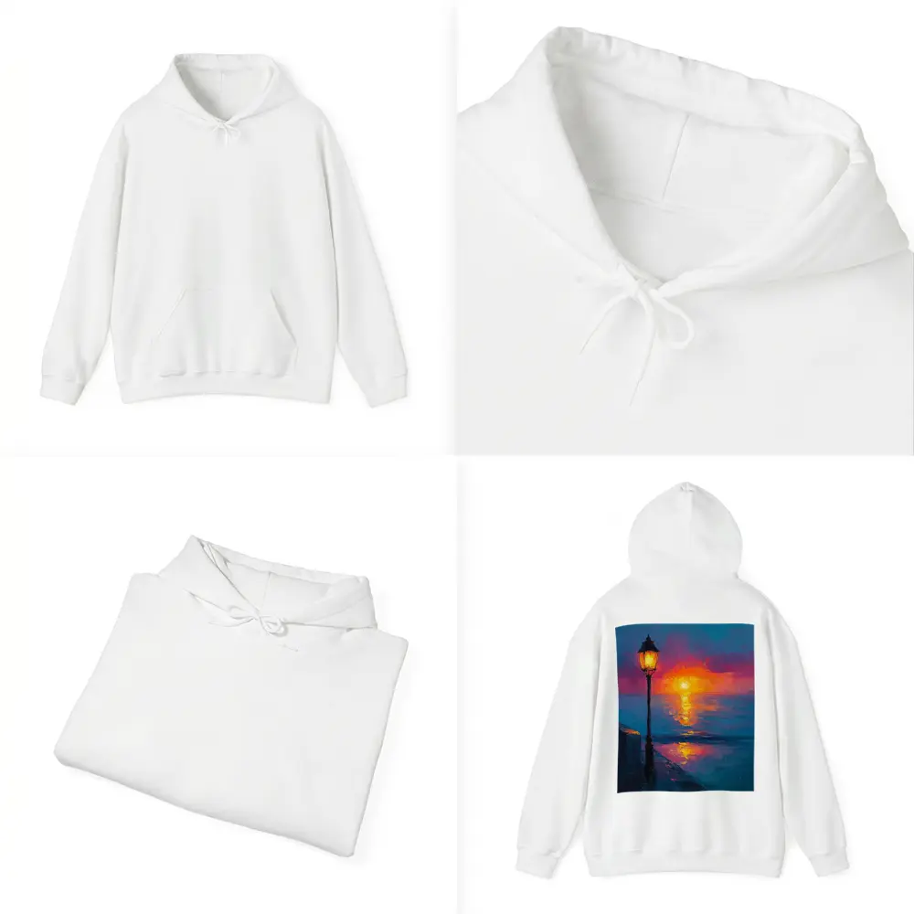 Oil Painting Street Lamp Ocean Sunset – Hoodies