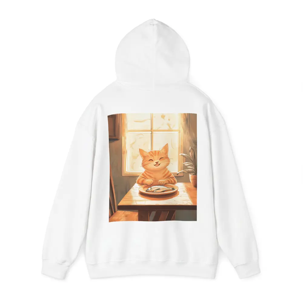 Happy Orange Tabby Cat Eating Fish Illustration – Hoodies